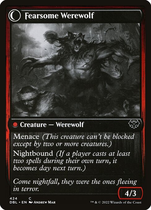 Fearful Villager // Fearsome Werewolf — art by Andrew Mar