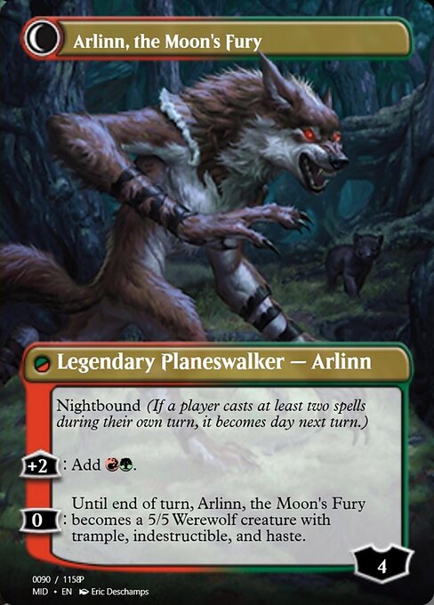 Arlinn, the Pack's Hope // Arlinn, the Moon's Fury — art by Eric Deschamps