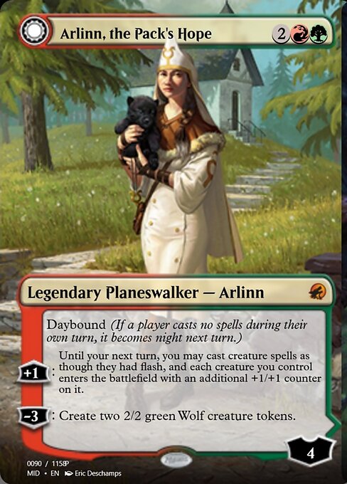 Arlinn, the Pack's Hope // Arlinn, the Moon's Fury — art by Eric Deschamps