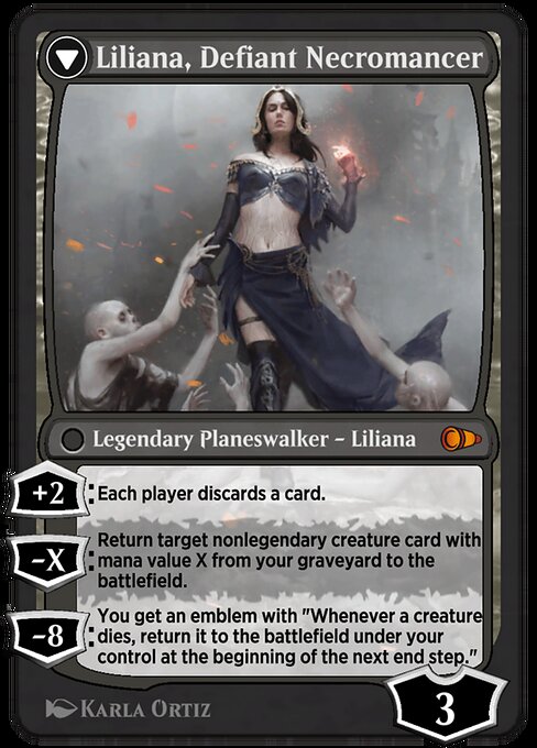 Liliana, Heretical Healer // Liliana, Defiant Necromancer — art by Karla Ortiz