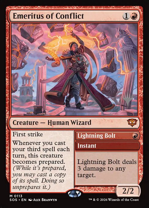 Emeritus of Conflict // Lightning Bolt — art by Alix Branwyn