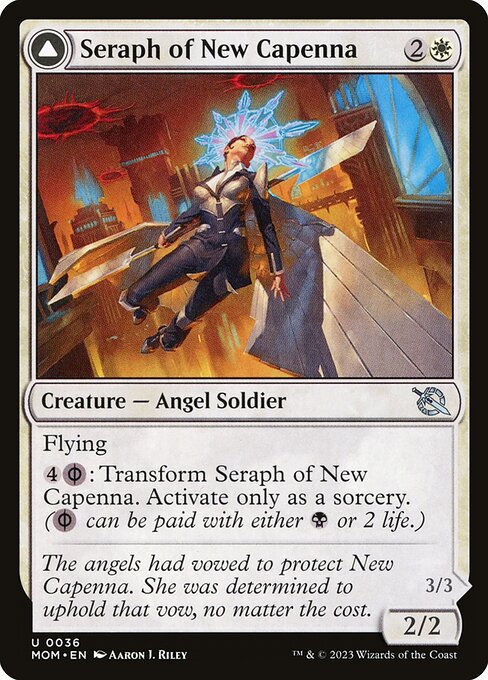 Seraph of New Capenna // Seraph of New Phyrexia — art by Aaron J. Riley