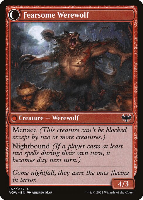 Fearful Villager // Fearsome Werewolf — art by Andrew Mar