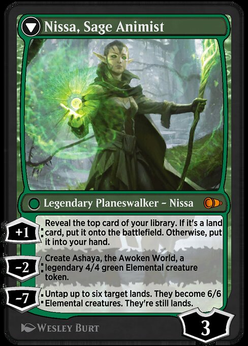 Nissa, Vastwood Seer // Nissa, Sage Animist — art by Wesley Burt