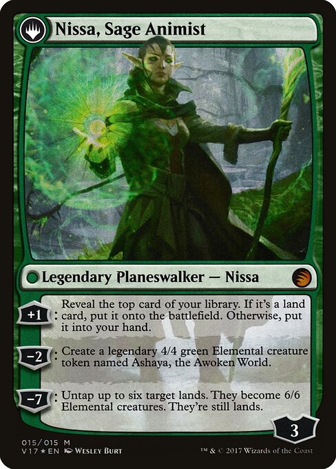 Nissa, Vastwood Seer // Nissa, Sage Animist — art by Wesley Burt
