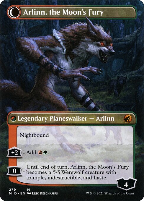 Arlinn, the Pack's Hope // Arlinn, the Moon's Fury — art by Eric Deschamps