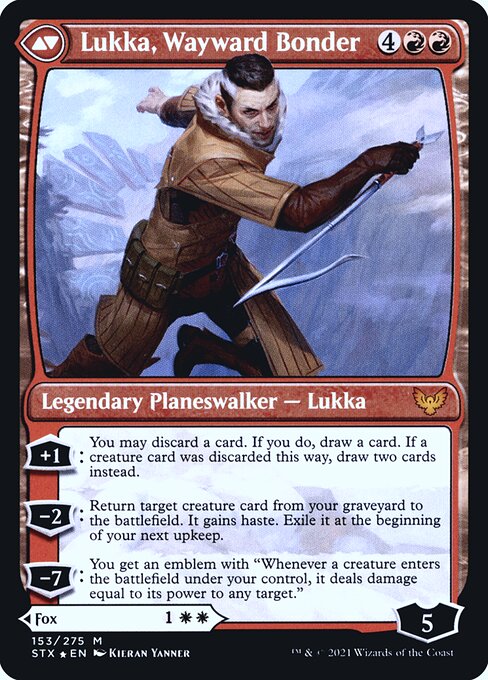 Mila, Crafty Companion // Lukka, Wayward Bonder — art by Kieran Yanner