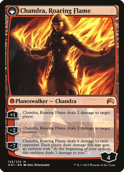 Chandra, Fire of Kaladesh // Chandra, Roaring Flame — art by Eric Deschamps