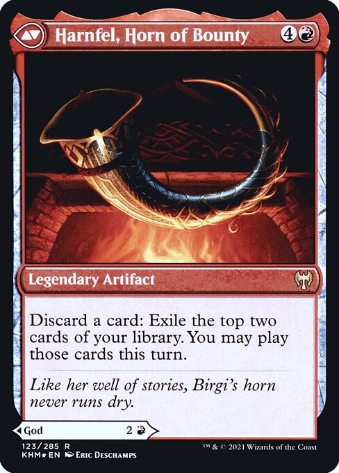 Birgi, God of Storytelling // Harnfel, Horn of Bounty — art by Eric Deschamps