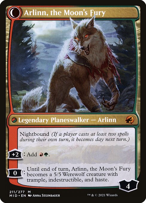 Arlinn, the Pack's Hope // Arlinn, the Moon's Fury — art by Anna Steinbauer