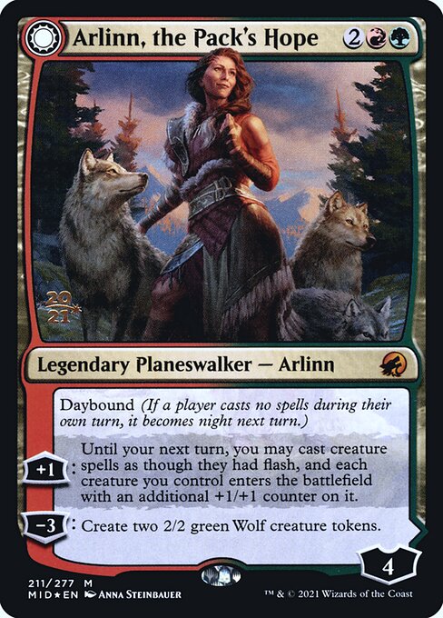 Arlinn, the Pack's Hope // Arlinn, the Moon's Fury — art by Anna Steinbauer