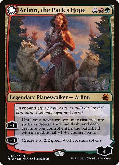 Arlinn, the Pack's Hope // Arlinn, the Moon's Fury — art by Anna Steinbauer