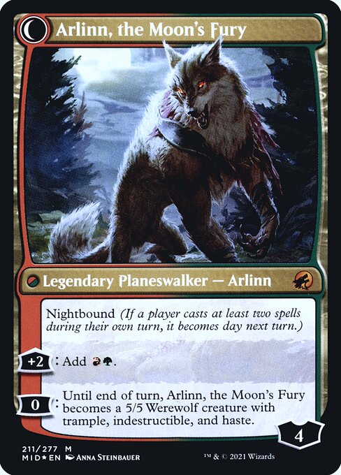 Arlinn, the Pack's Hope // Arlinn, the Moon's Fury — art by Anna Steinbauer