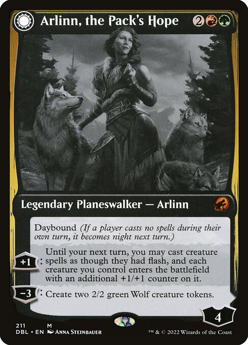Arlinn, the Pack's Hope // Arlinn, the Moon's Fury — art by Anna Steinbauer