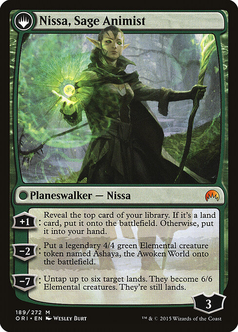 Nissa, Vastwood Seer // Nissa, Sage Animist — art by Wesley Burt