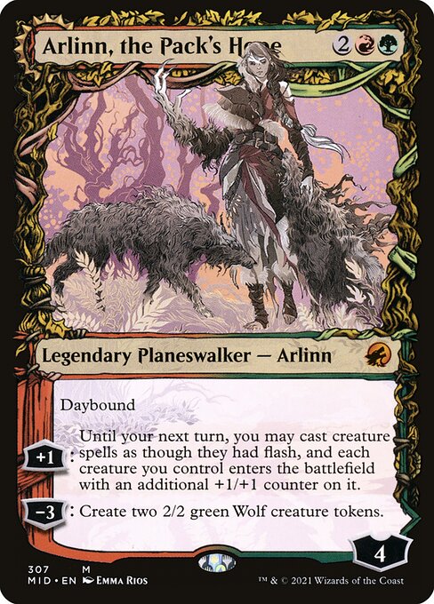 Arlinn, the Pack's Hope // Arlinn, the Moon's Fury — art by Emma Rios