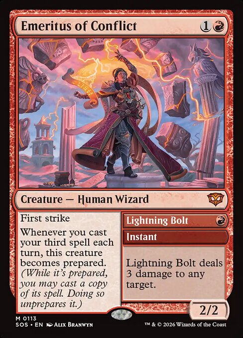 Emeritus of Conflict // Lightning Bolt — art by Alix Branwyn