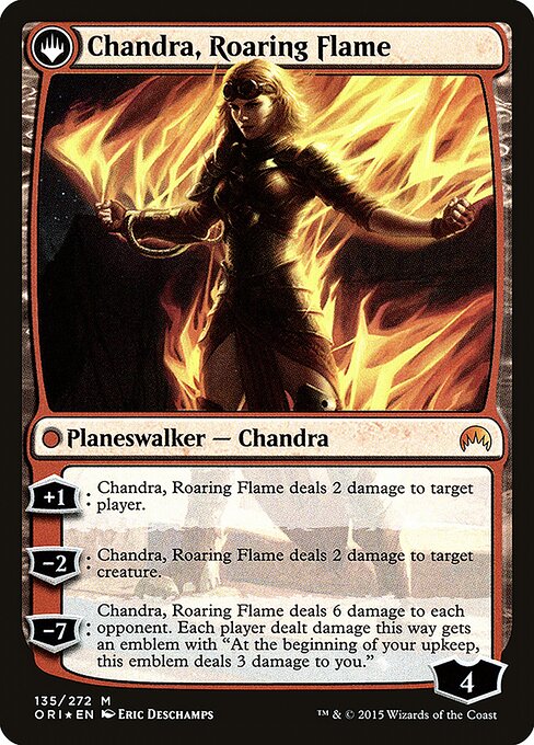 Chandra, Fire of Kaladesh // Chandra, Roaring Flame — art by Eric Deschamps
