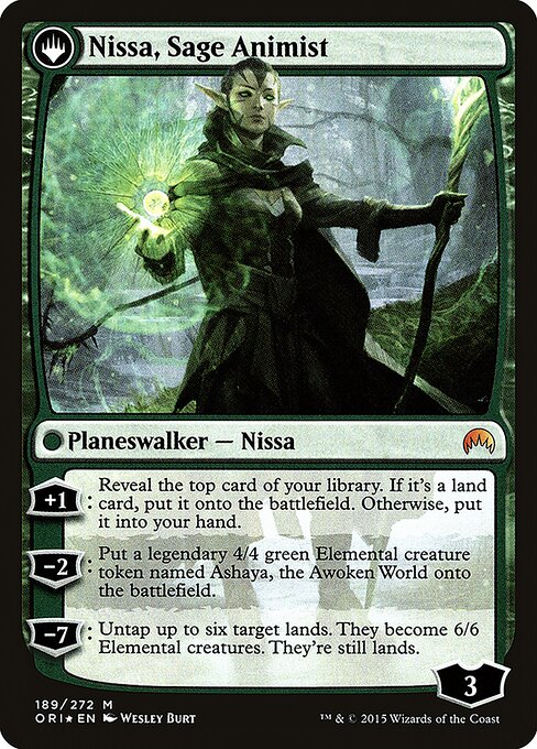 Nissa, Vastwood Seer // Nissa, Sage Animist — art by Wesley Burt