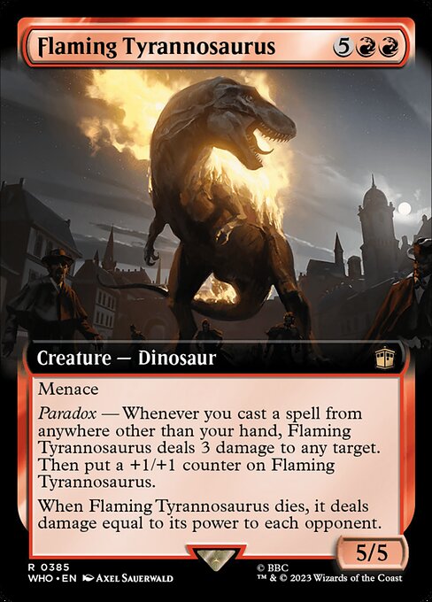 Flaming Tyrannosaurus — art by Axel Sauerwald