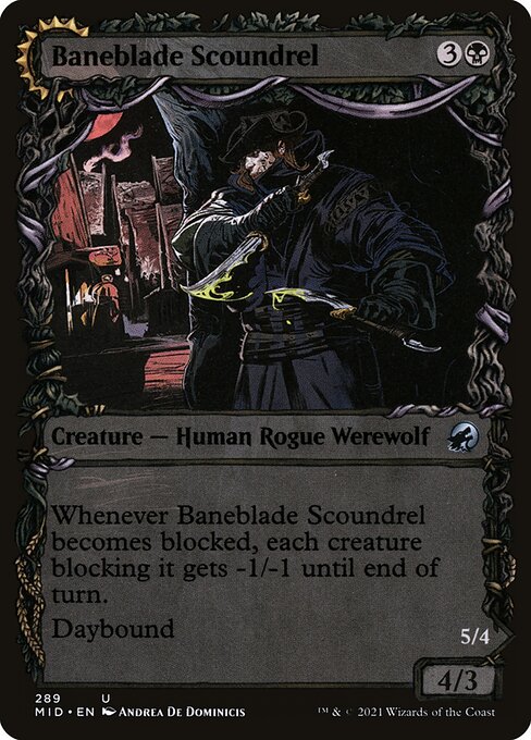 Baneblade Scoundrel // Baneclaw Marauder — art by Andrea De Dominicis